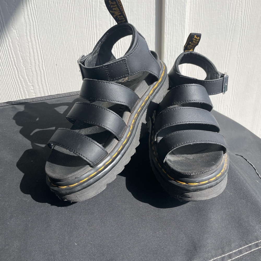 Dr. Martens Blaire Black Platform Black Sandals size 8 1/2 /Chunky
